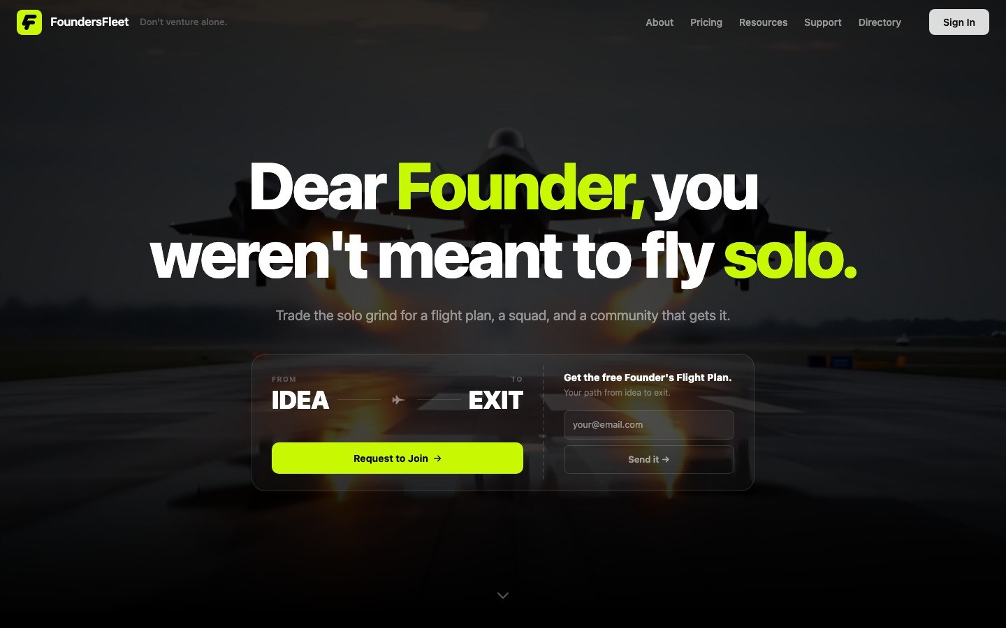 Homepage hero, Dear Founder