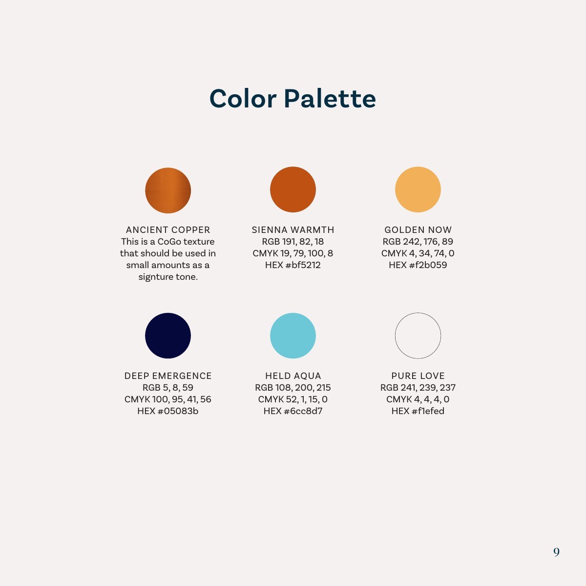Copper and teal color palette