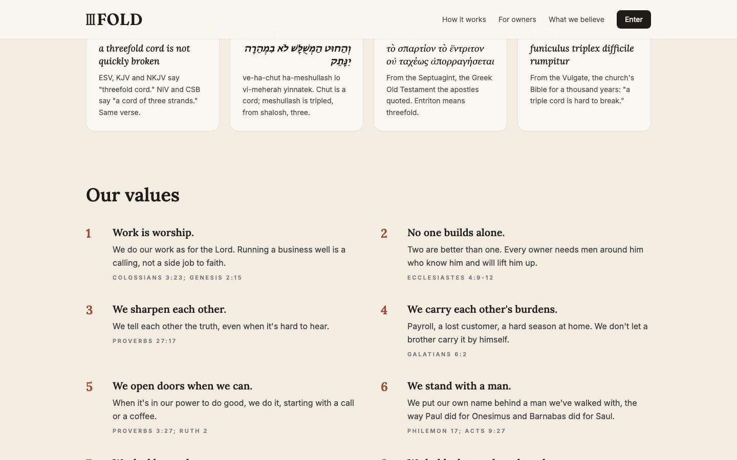 Threefold cord word study, values