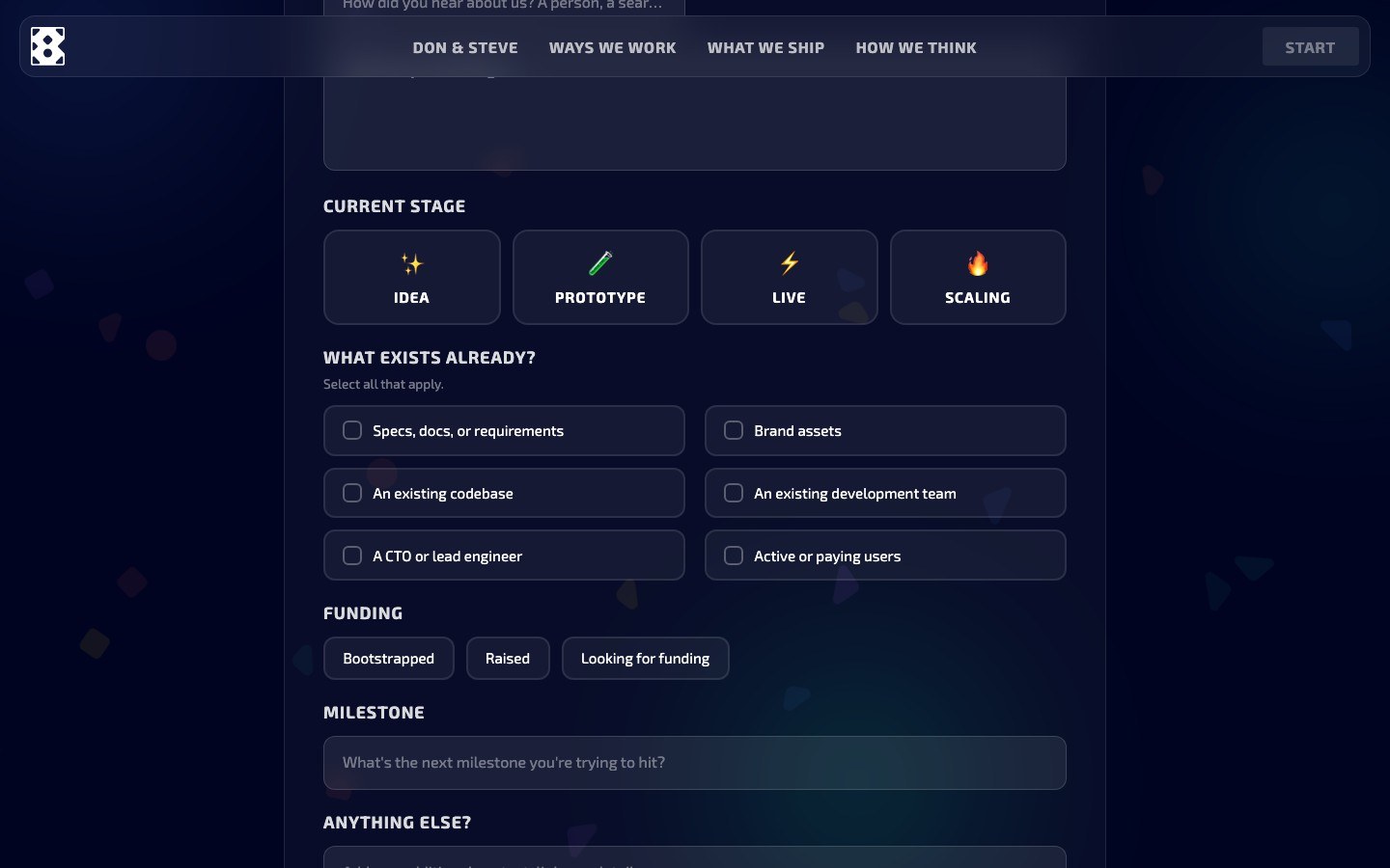 Intake stage and funding steps